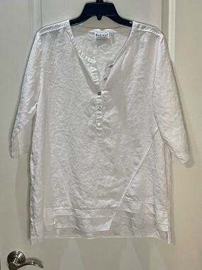 Habitat White Linen Button-Front Tunic Top Size M
